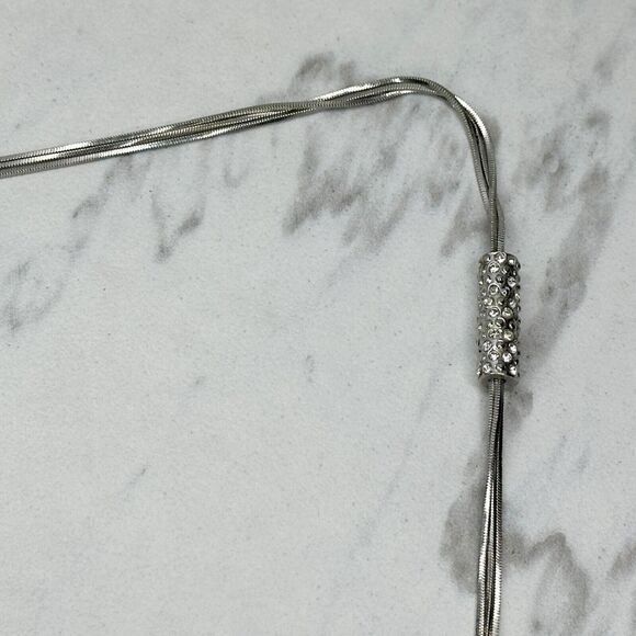 Chicos Multi Strand Coil Rhinestone Barrel Silver Tone Necklace ✨ - Picture 4 of 9
